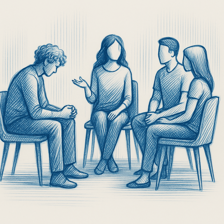Eltern werden, Paar Bleiben Zwei Elternteile sitzen zusammen, tauschen sich aus und diskutieren in einer unterstützenden Umgebung während eines Elternseminars.